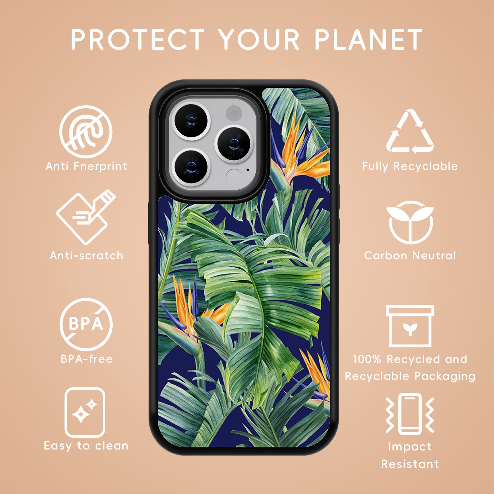 Tropical plants Series iPhone Case MagSafe Compatible-Navy blue