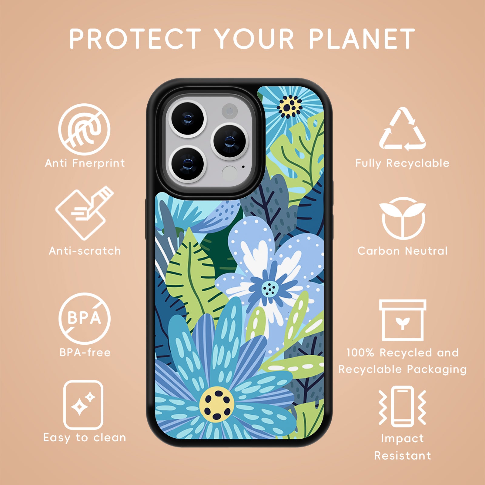 Exquisite Plant Series iPhone Case MagSafe Compatible-Blue