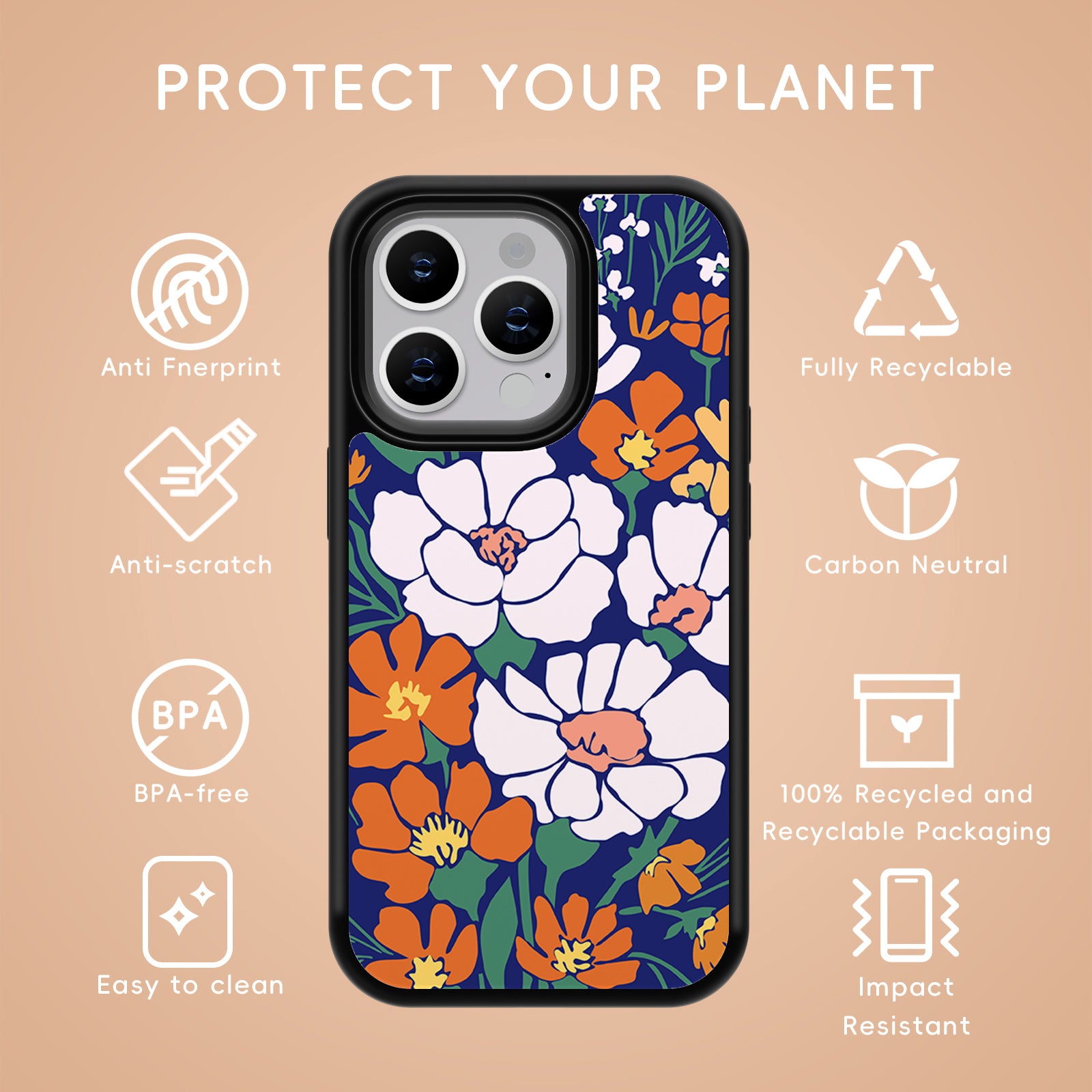 Flower Series iPhone Case MagSafe Compatible-Navy blue