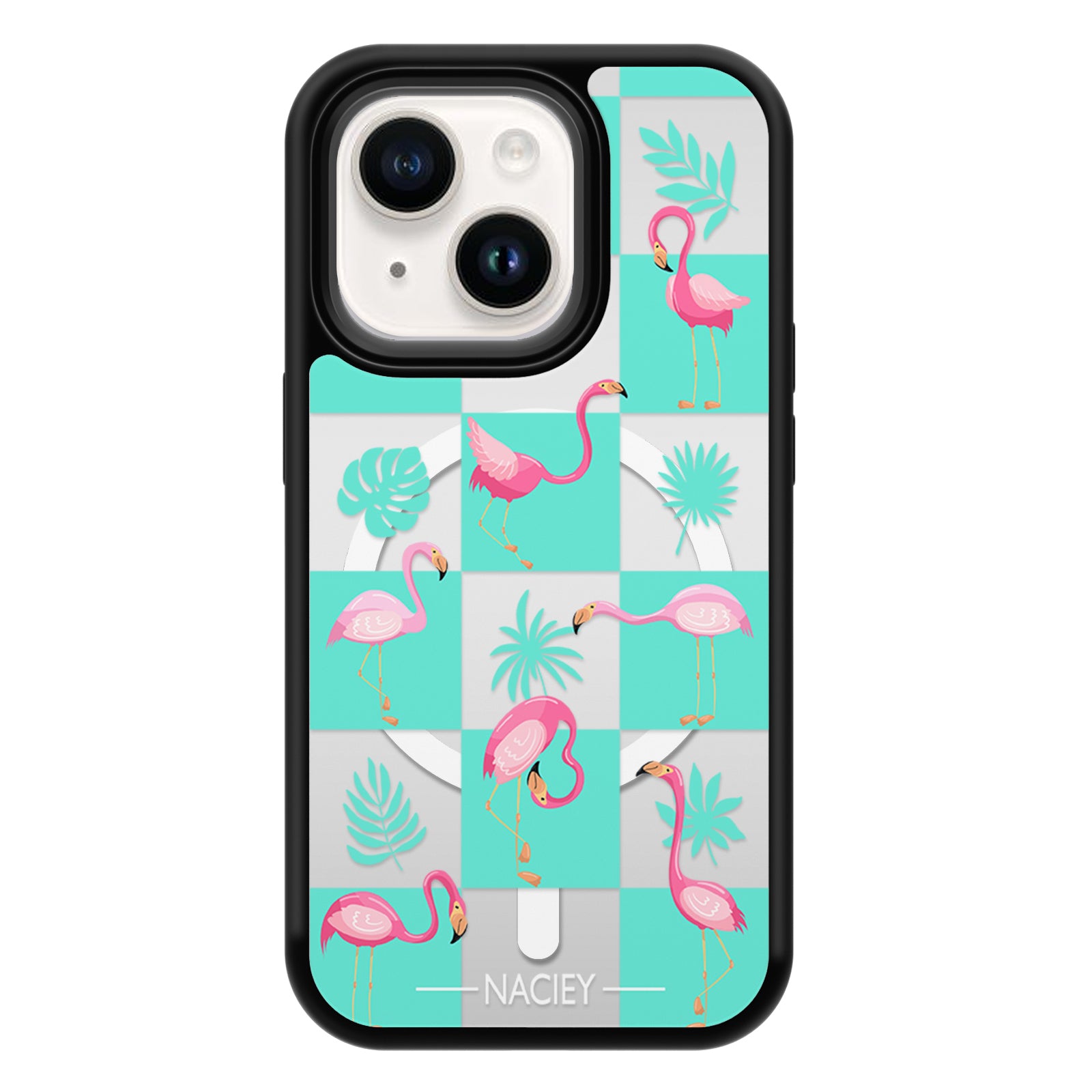 Grid Series Mirror iPhone Case MagSafe Compatible-Flamingo