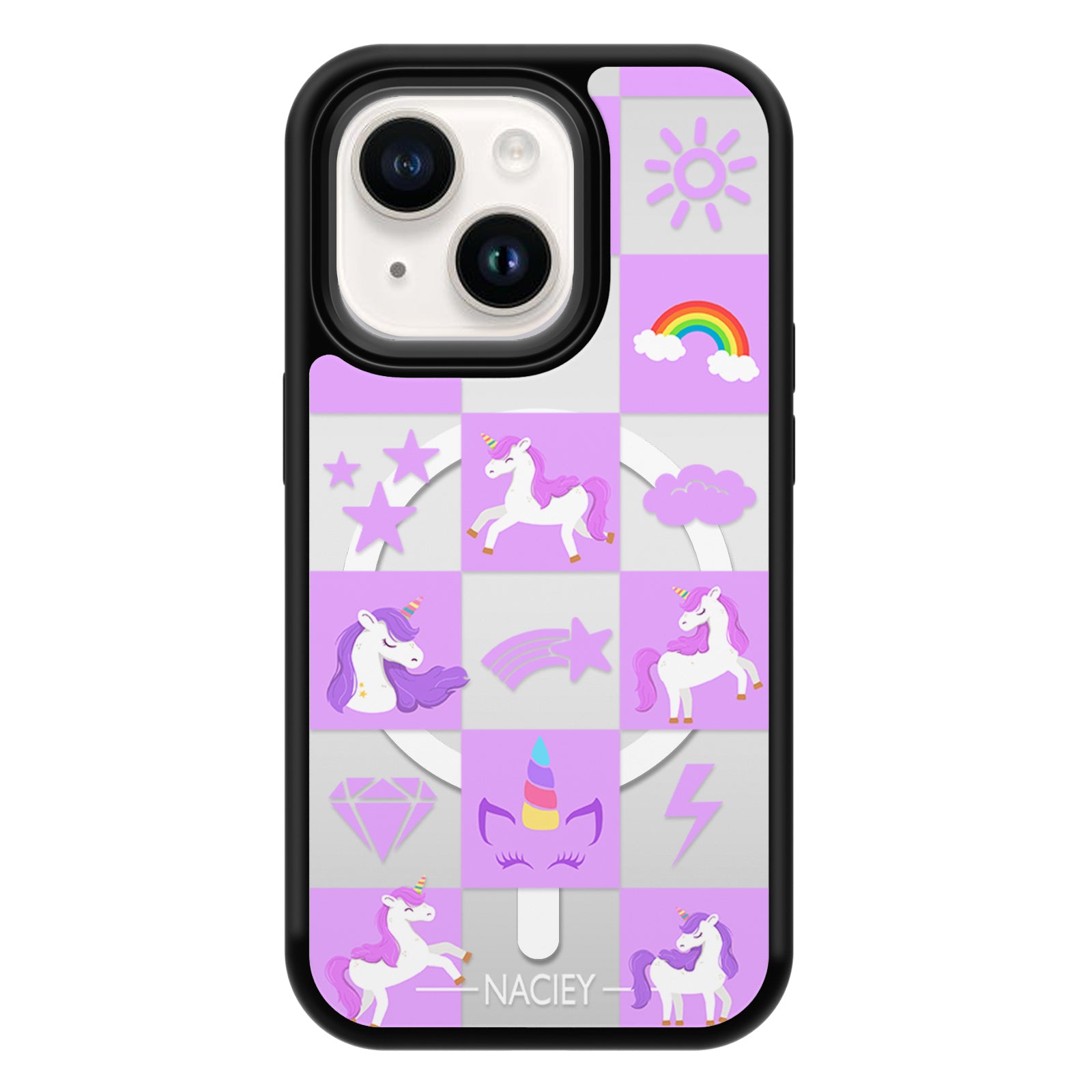 Grid Series Mirror iPhone Case MagSafe Compatible-Unicorn