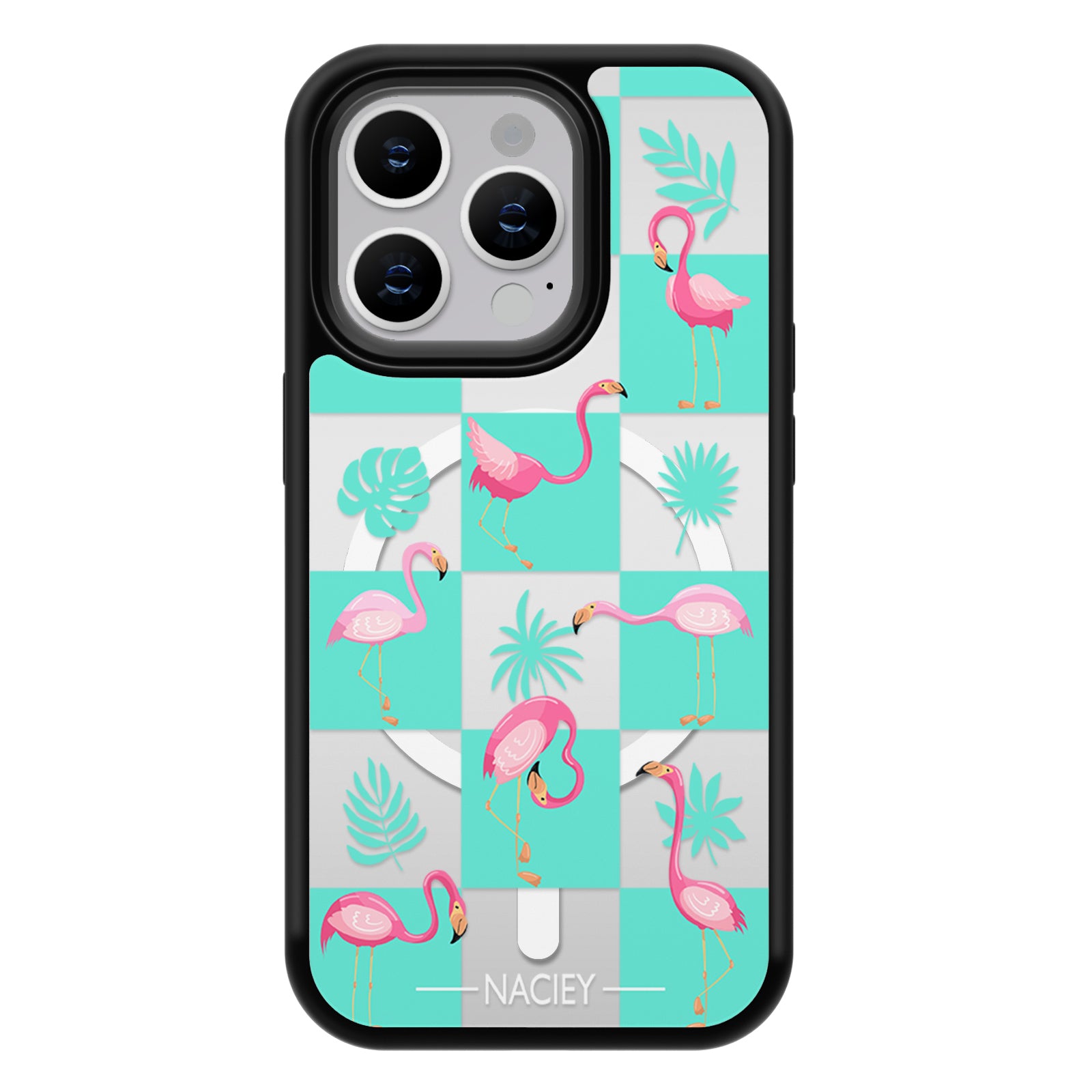 Grid Series Mirror iPhone Case MagSafe Compatible-Flamingo