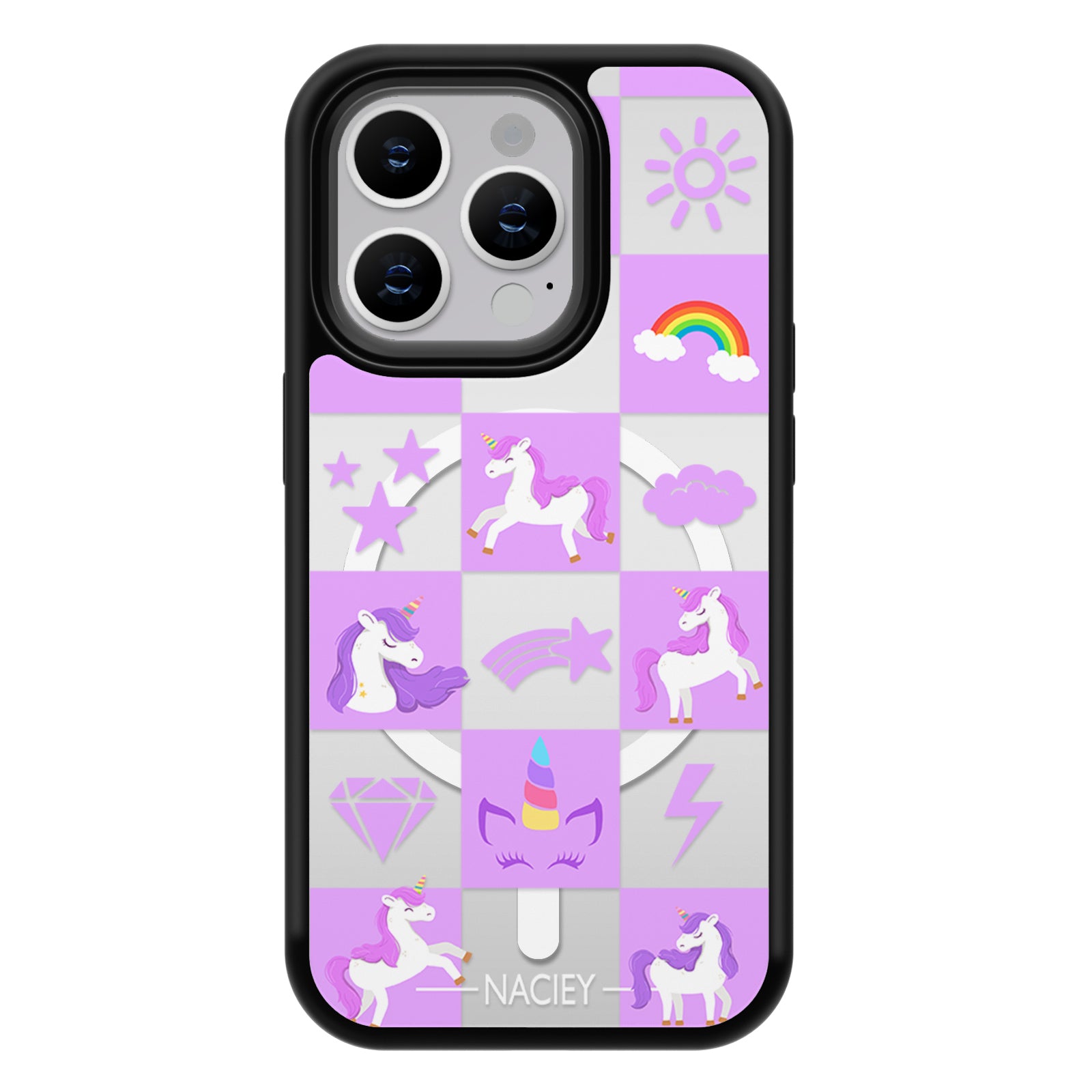 Grid Series Mirror iPhone Case MagSafe Compatible-Unicorn