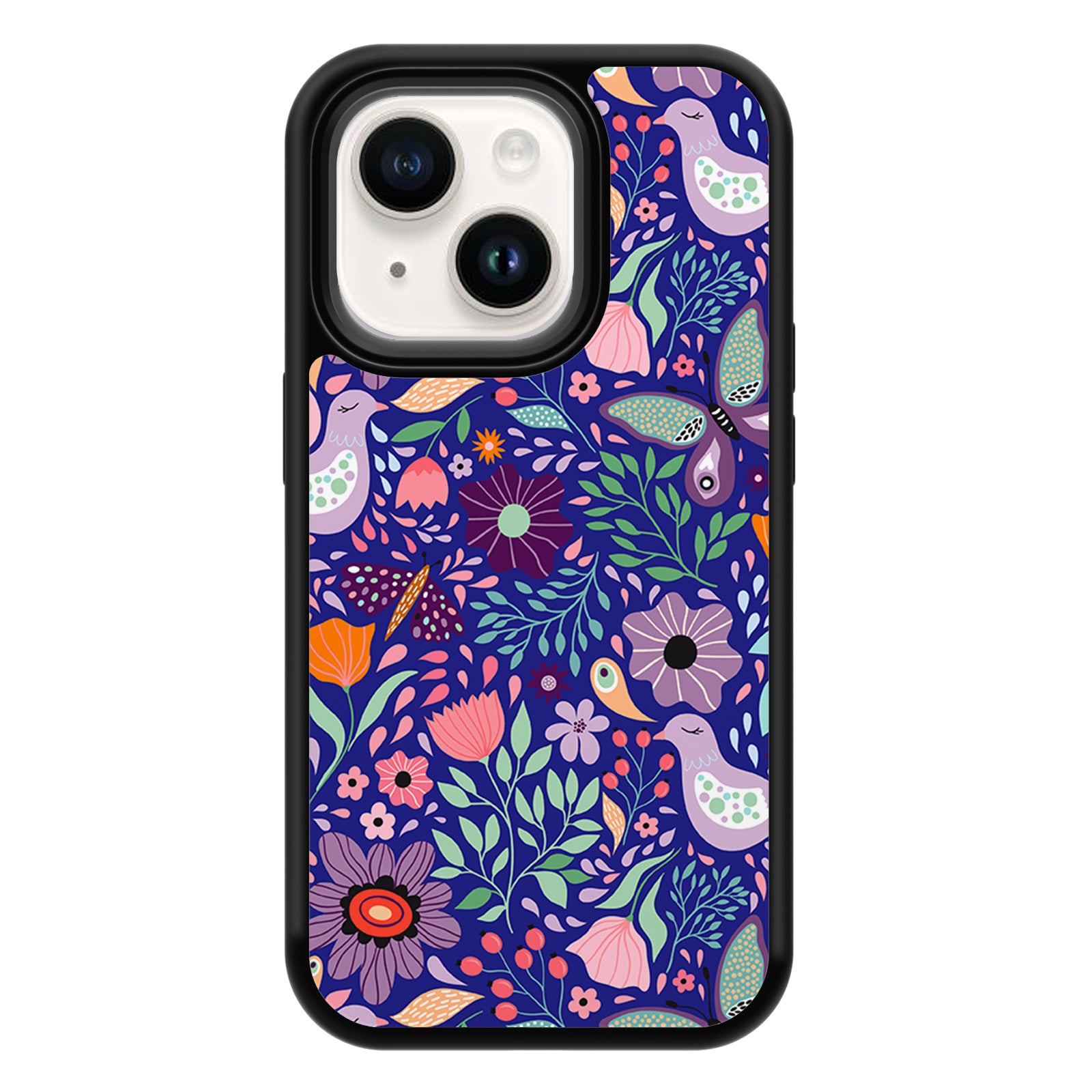 Bright Floral Series iPhone Case MagSafe Compatible-Navy blue